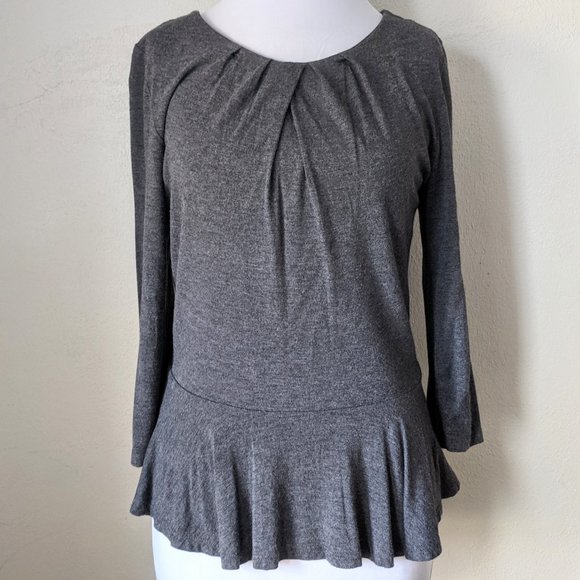 Heather Gray Peplum Quarter Sleeve Jersey Top - Picture 1 of 4